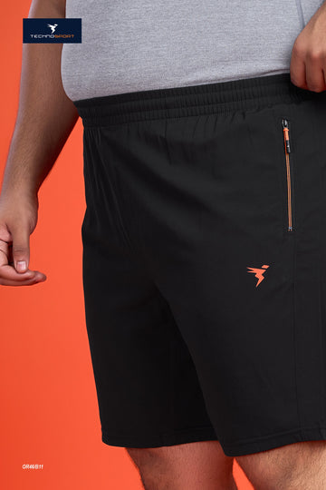 OR46_B12 Solid Woven 2- Stretch Shorts PLUS SIZE | Mens | BLACK