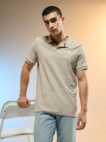 P851 | Men Jacquard Slim Fit Polo Sports T-shirt with COTFLEX | OYSTER GREY