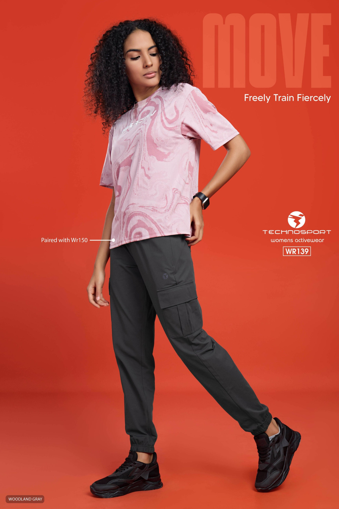 W139 Women Solid Slim Fit Cargo Trackpants with TECHNO GUARD | WOOLAND GREY