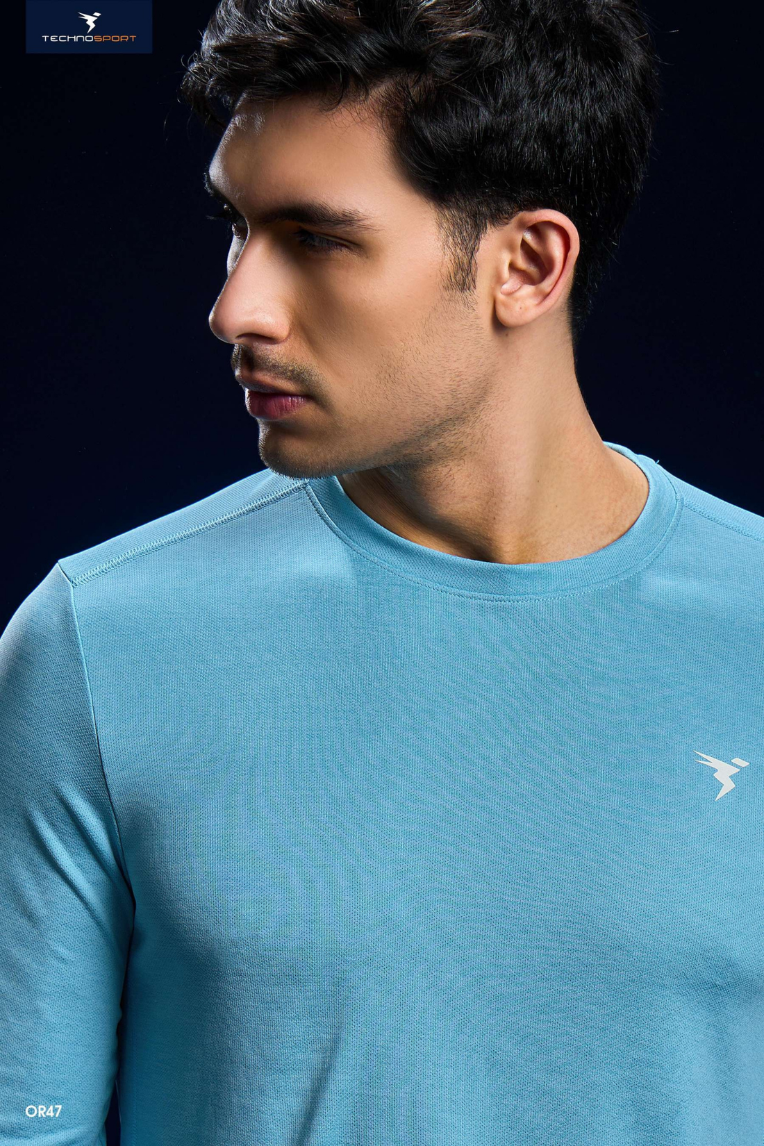 OR47 Men Melange Slim Fit Crew Neck T-shirt with DOUBLE COOL | SKY BLUE B