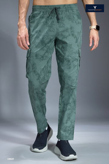 OR839 Men Printed Straight Fit Sports Cargo Trackpants with TS LYTRA | TREKKING GREEN