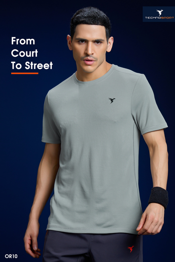 OR10 Men Solid Slim Fit Crew Neck T-shirt with TECHNO COOL+ |  ASH
