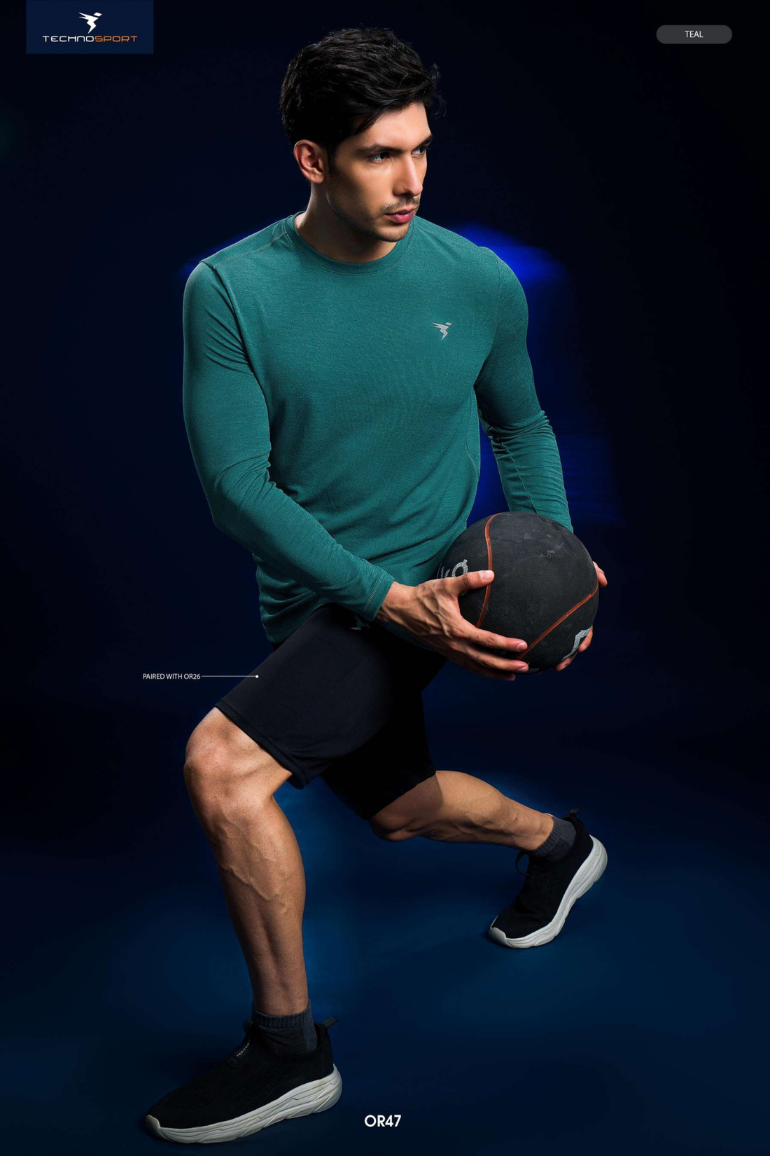 OR47 Men Melange Slim Fit Crew Neck T-shirt with DOUBLE COOL | TEAL B