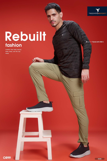 OR99 Men Solid Relax Fit Sports Cargo Trackpants| KHAKI