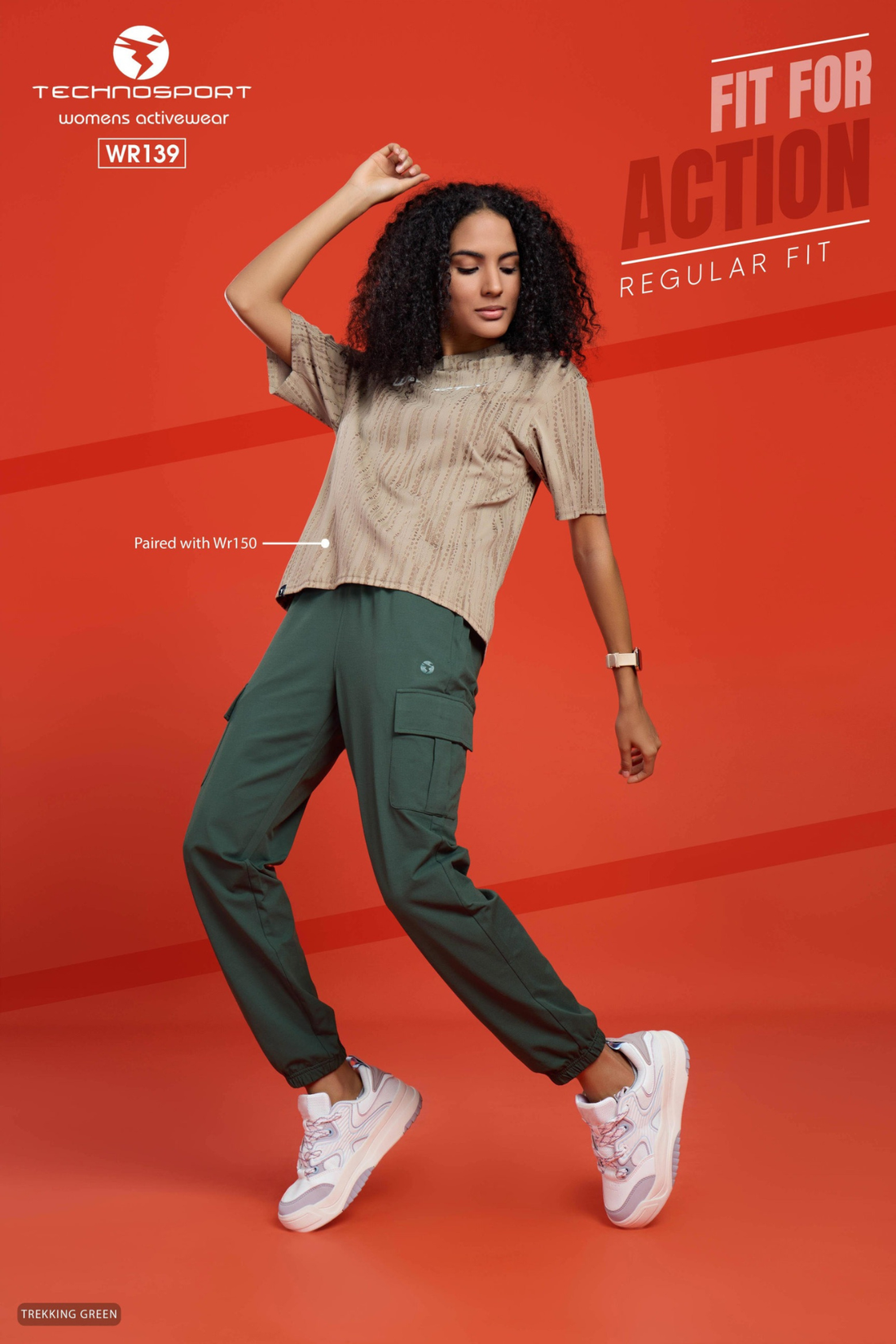 W139 Women Solid Slim Fit Cargo Trackpants with TECHNO GUARD | TREKKING GREEN