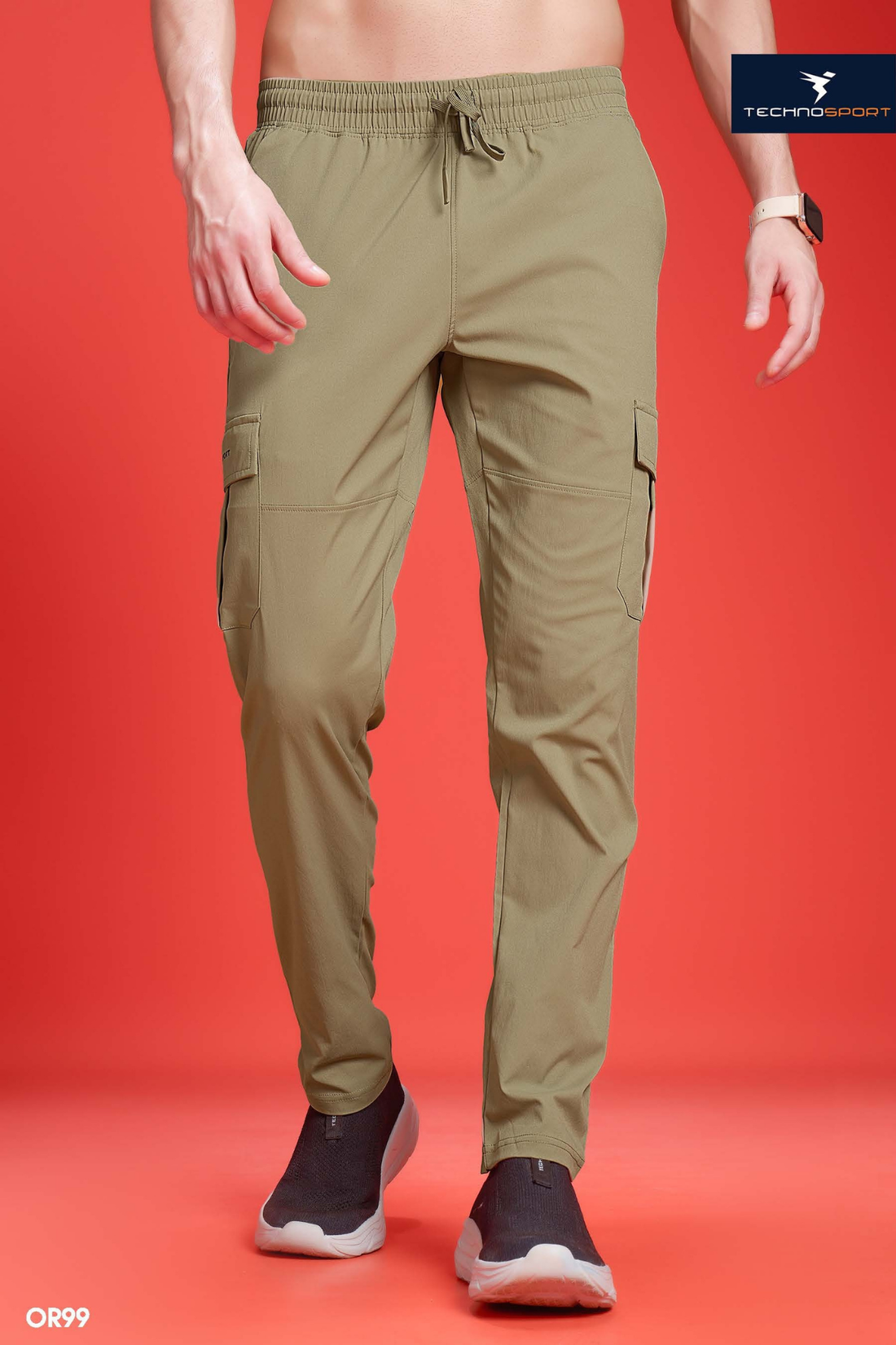 OR99 Men Solid Relax Fit Sports Cargo Trackpants| KHAKI