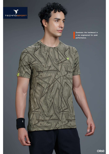 OR60 Men Jacquard Slim Fit Crew Neck T-shirt  | Smokey olive