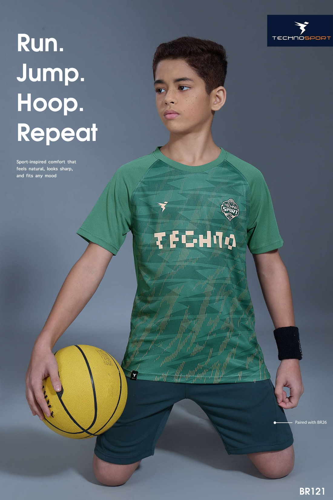 B121 Boys Printed Slim Fit Crew Neck T-shirt with TECHNOLITE | MYRTLE