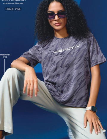 W150 Women Jacquard Boxy Fit Round Neck T-shirt with DOUBLE COOL | GRAPE VINE