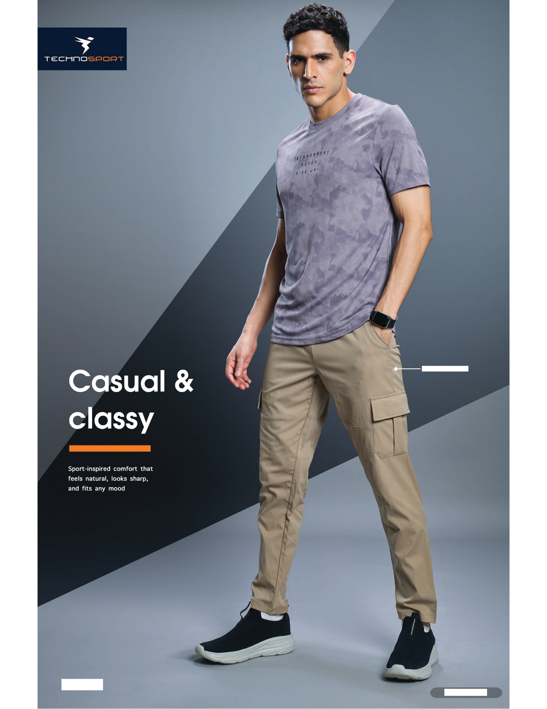 OR824 Men Abstract Print Slim Fit Crew Neck T-shirt with TECHNO COOL+ | GREY RIDGE