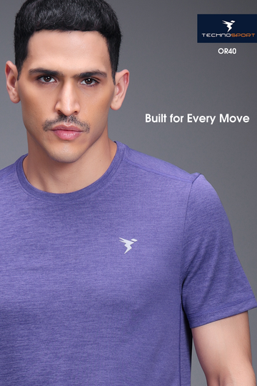 OR40 Men's Melange Crew Neck Slim Fit Half Sleeve T-shirt | PURPLE