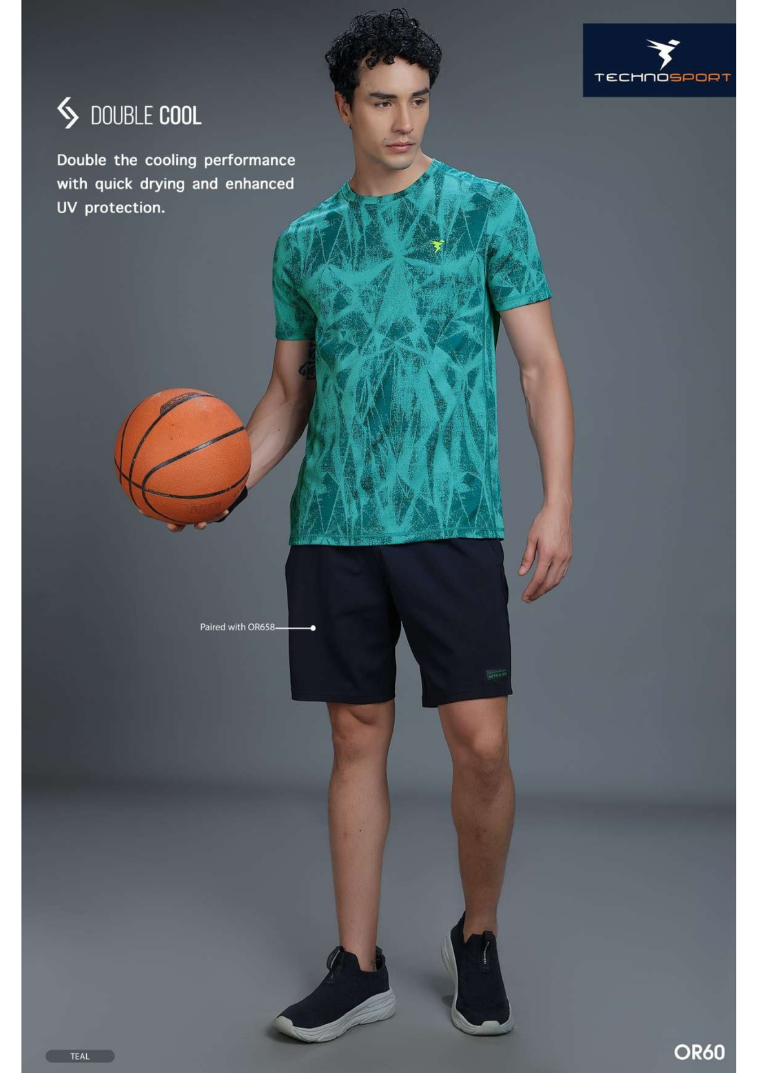 OR60 Men Jacquard Slim Fit Crew Neck T-shirt  | Teal B