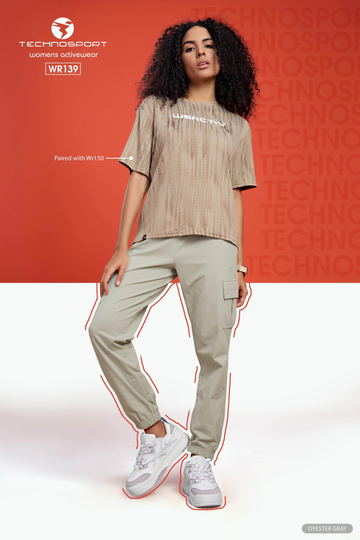 W139 Women Solid Slim Fit Cargo Trackpants with TECHNO GUARD | OYSTER GREY