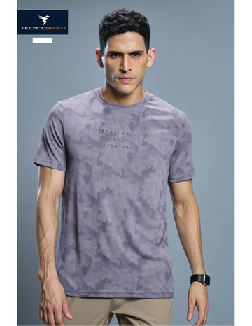 OR824 Men Abstract Print Slim Fit Crew Neck T-shirt with TECHNO COOL+ | GREY RIDGE