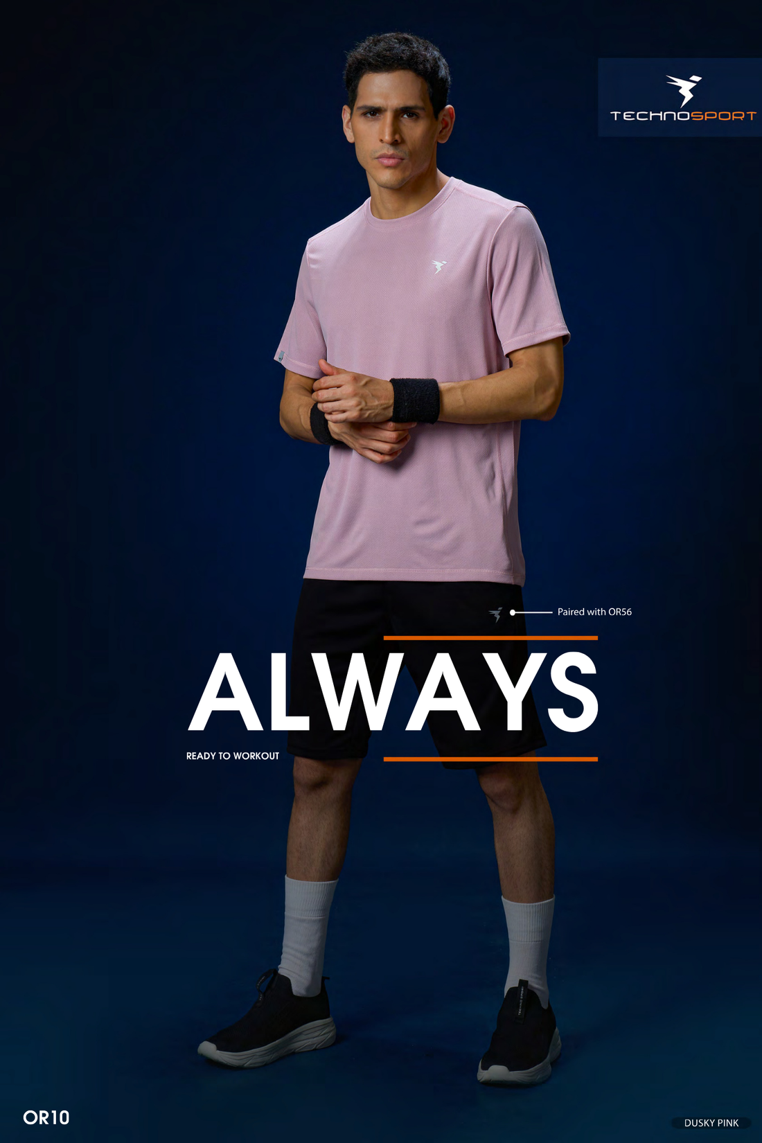 OR10 Men Solid Slim Fit Crew Neck T-shirt with TECHNO COOL+ | DUSTY PINK