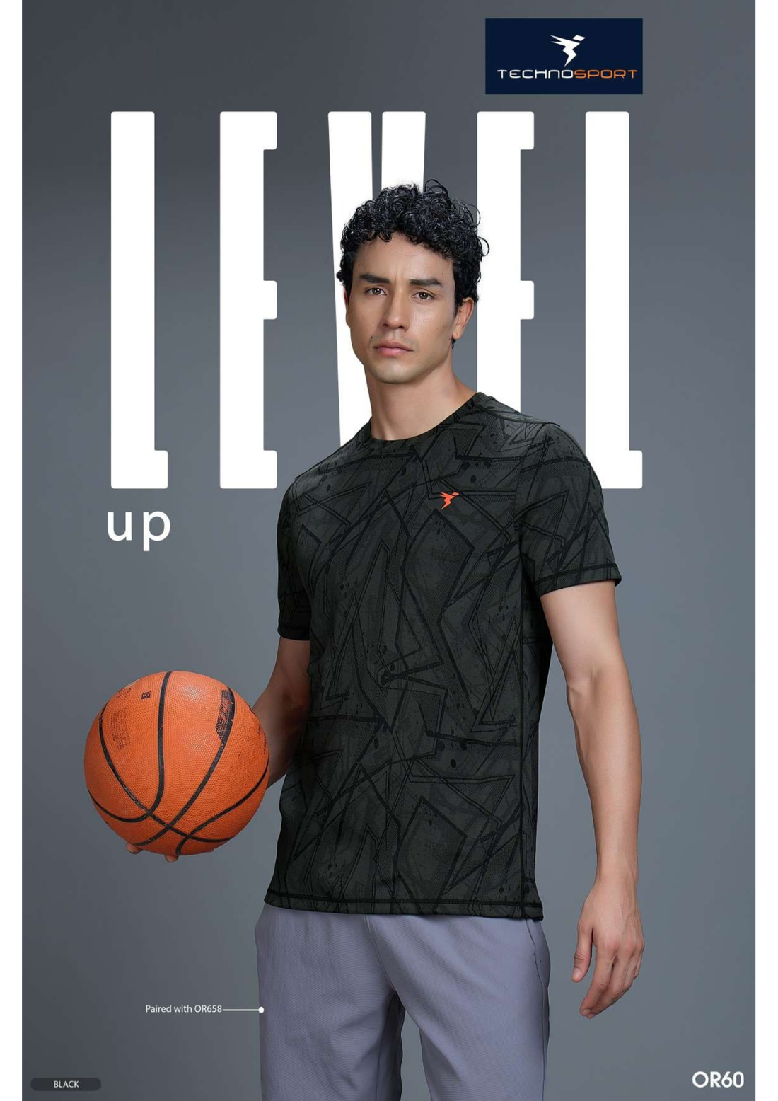 OR60 Men Jacquard Slim Fit Crew Neck T-shirt  | Black