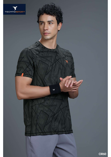 OR60 Men Jacquard Slim Fit Crew Neck T-shirt  | Black