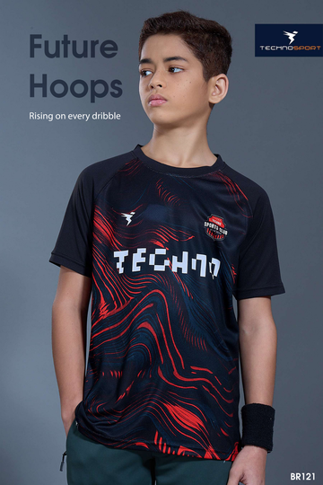 B121 Boys Printed Slim Fit Crew Neck T-shirt with TECHNOLITE | BLACK