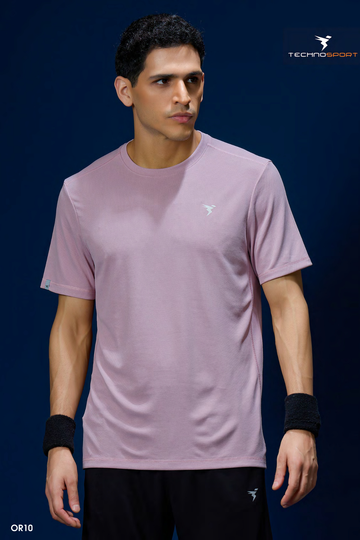 OR10 Men Solid Slim Fit Crew Neck T-shirt with TECHNO COOL+ | DUSTY PINK