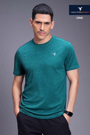 OR40 Men's Melange Crew Neck Slim Fit Half Sleeve T-shirt | TEAL B