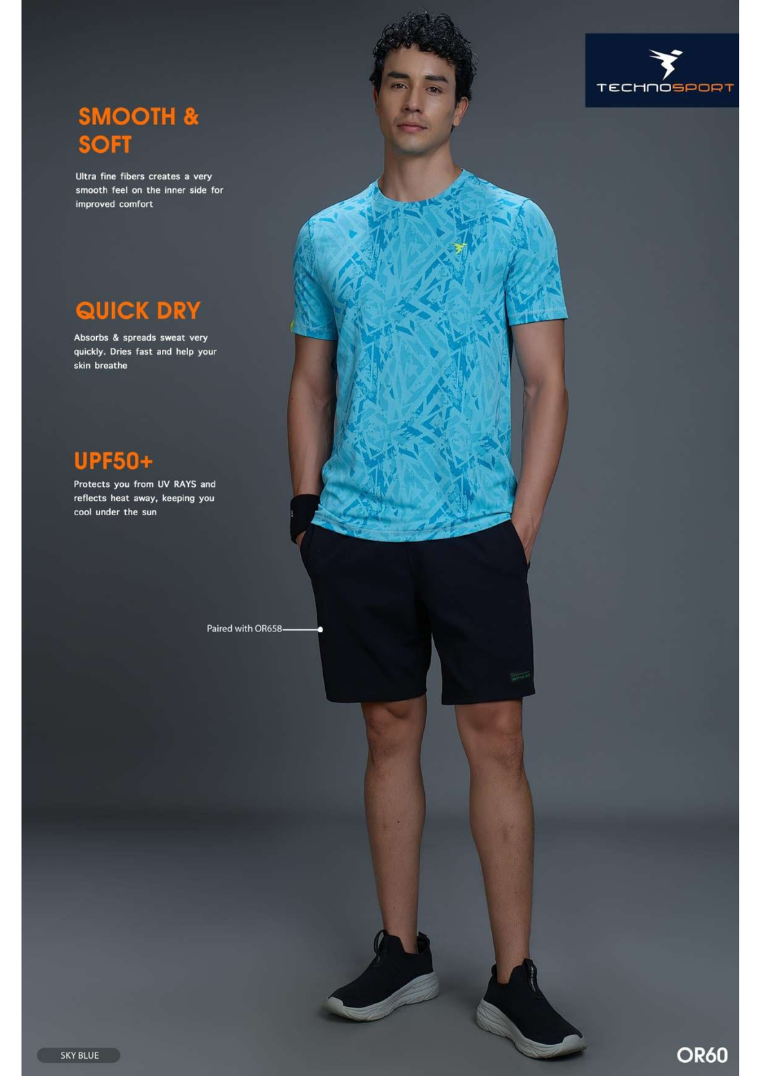 OR60 Men Jacquard Slim Fit Crew Neck T-shirt  | Sky blue