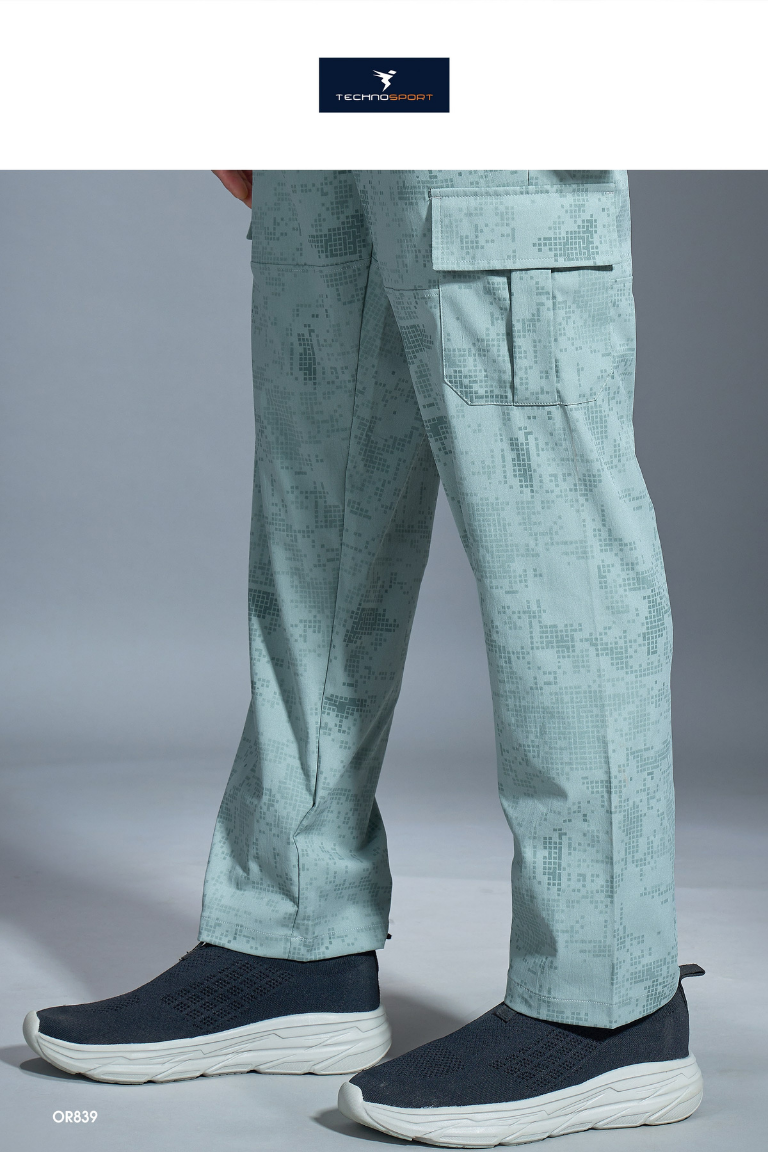 OR839 Men Printed Straight Fit Sports Cargo Trackpants with TS LYTRA | ULIMATE GREY