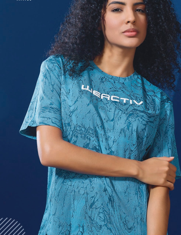 W150 Women Jacquard Boxy Fit Round Neck T-shirt with DOUBLE COOL | TEAL