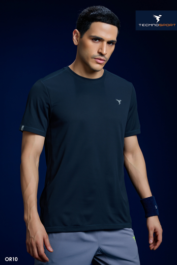OR10 Men Solid Slim Fit Crew Neck T-shirt with TECHNO COOL+ |  NAVY