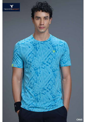 OR60 Men Jacquard Slim Fit Crew Neck T-shirt  | Sky blue