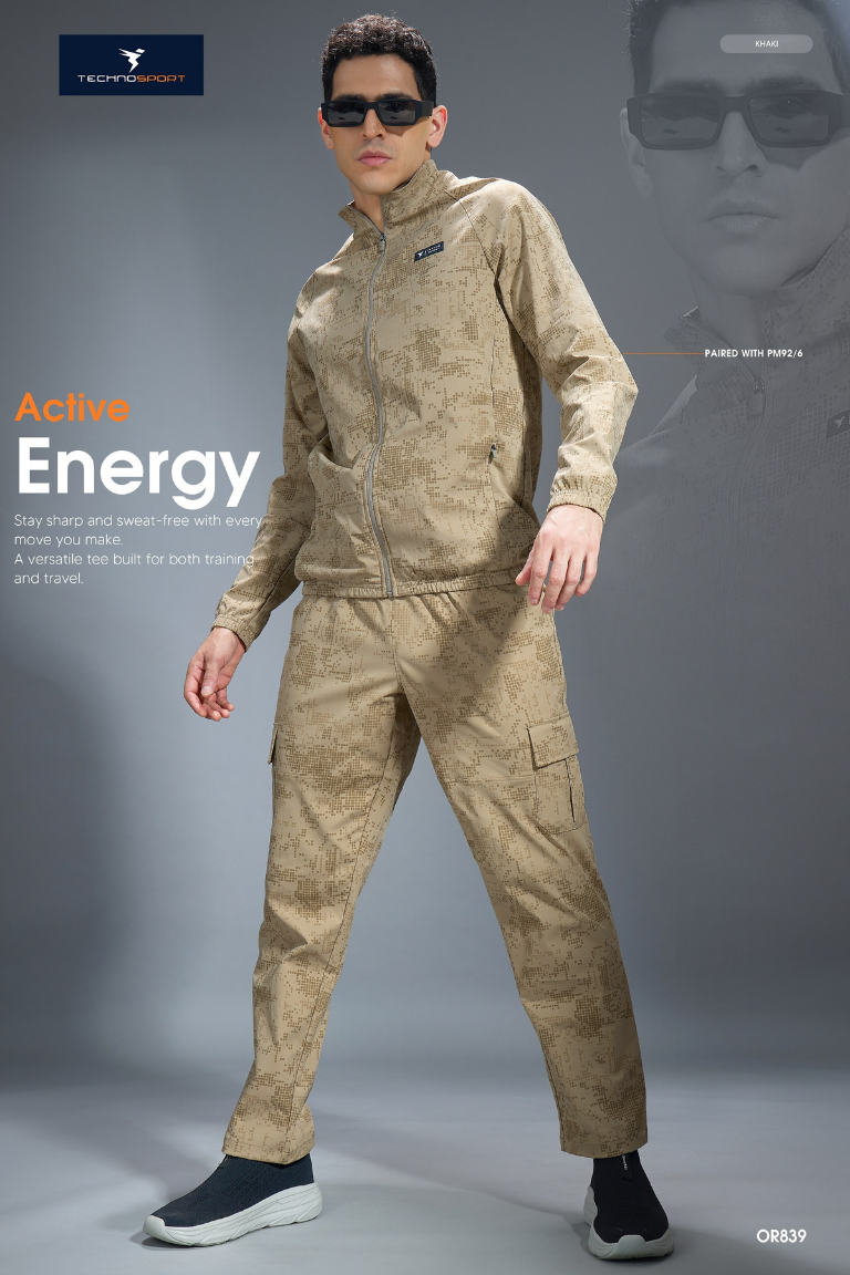 OR839 Men Printed Straight Fit Sports Cargo Trackpants with TS LYTRA | KHAKI