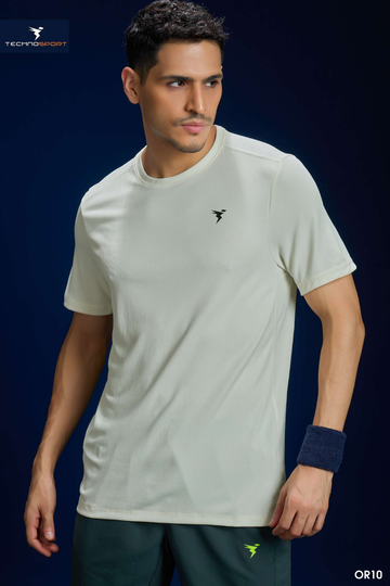 OR10 Men Solid Slim Fit Crew Neck T-shirt with TECHNO COOL+  | OFF WHITE