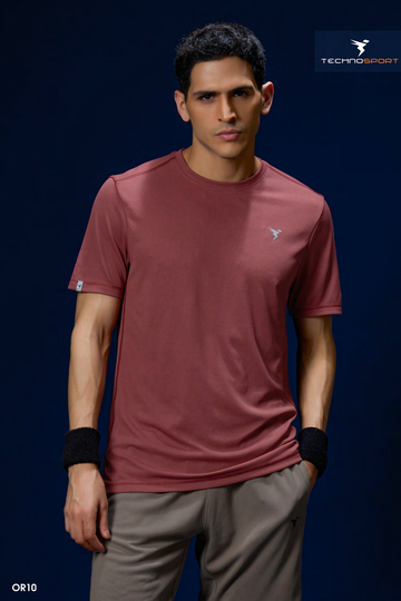 OR10 Men Solid Slim Fit Crew Neck T-shirt with TECHNO COOL+  | MARSALA