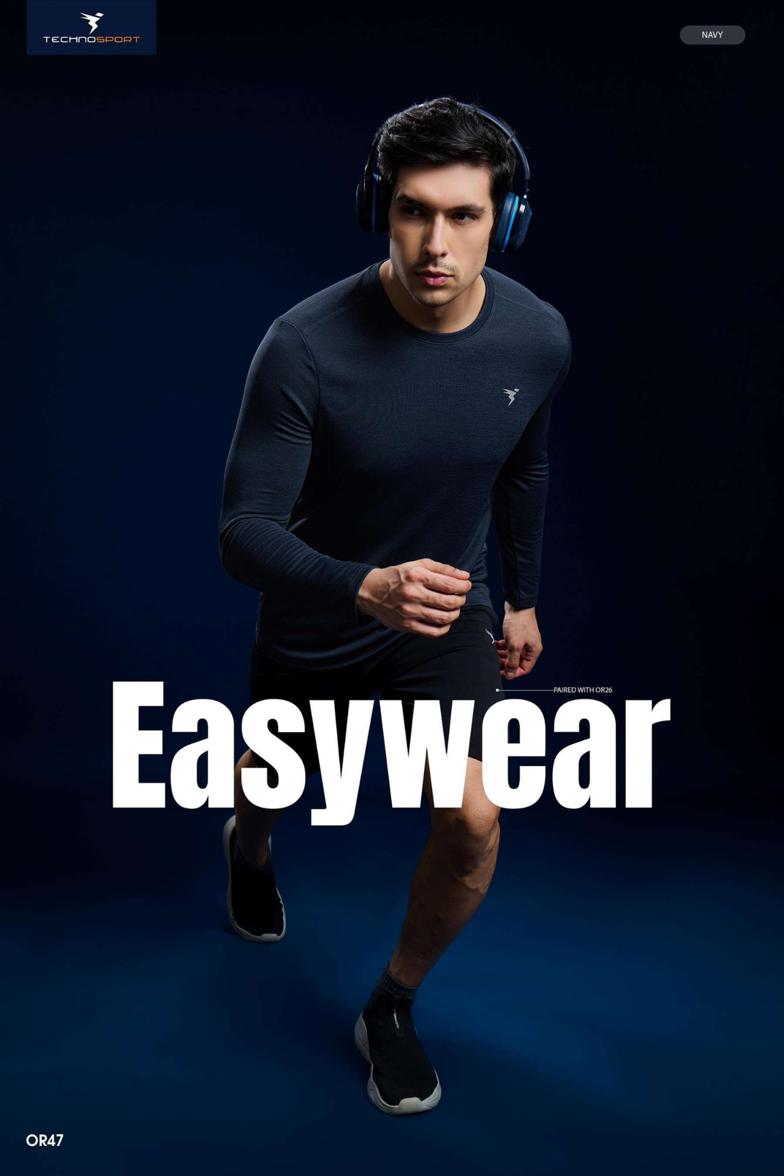 OR47 Men Melange Slim Fit Crew Neck T-shirt with DOUBLE COOL |  NAVY