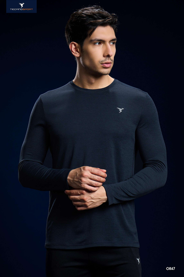 OR47 Men Melange Slim Fit Crew Neck T-shirt with DOUBLE COOL |  NAVY