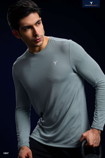 OR47 Men Melange Slim Fit Crew Neck T-shirt with DOUBLE COOL | AQUA GREY