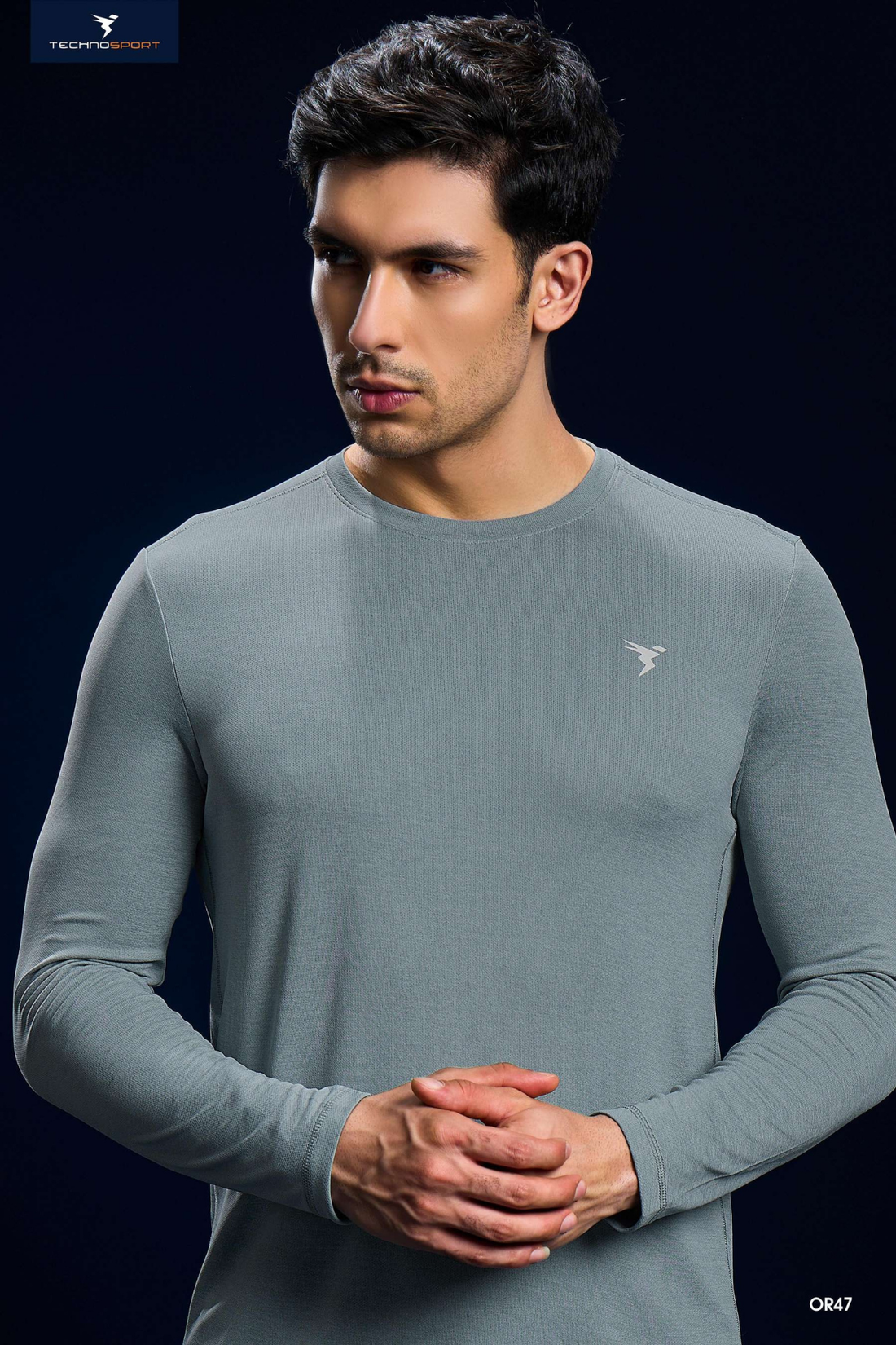 OR47 Men Melange Slim Fit Crew Neck T-shirt with DOUBLE COOL | AQUA GREY