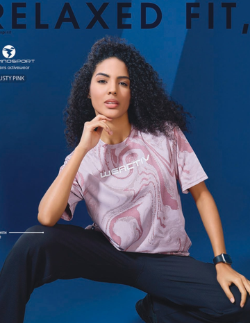 W150 Women Jacquard Boxy Fit Round Neck T-shirt with DOUBLE COOL | DUSKY PINK