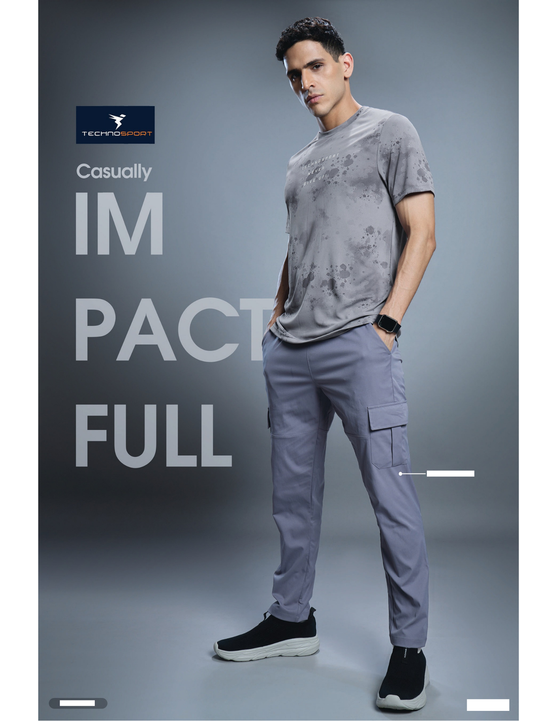 OR824 Men Abstract Print Slim Fit Crew Neck T-shirt with TECHNO COOL+ | LIGHT GREY