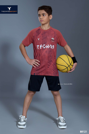 B121 Boys Printed Slim Fit Crew Neck T-shirt with TECHNOLITE | MARSALA