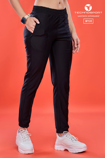 W135 Women Solid Relax Fit Joggers with DURACOOL | BLACK