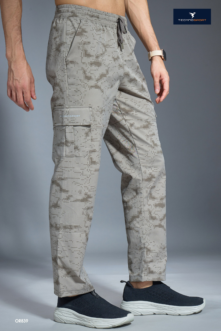OR839 Men Printed Straight Fit Sports Cargo Trackpants with TS LYTRA | SMOKEY OLIVE