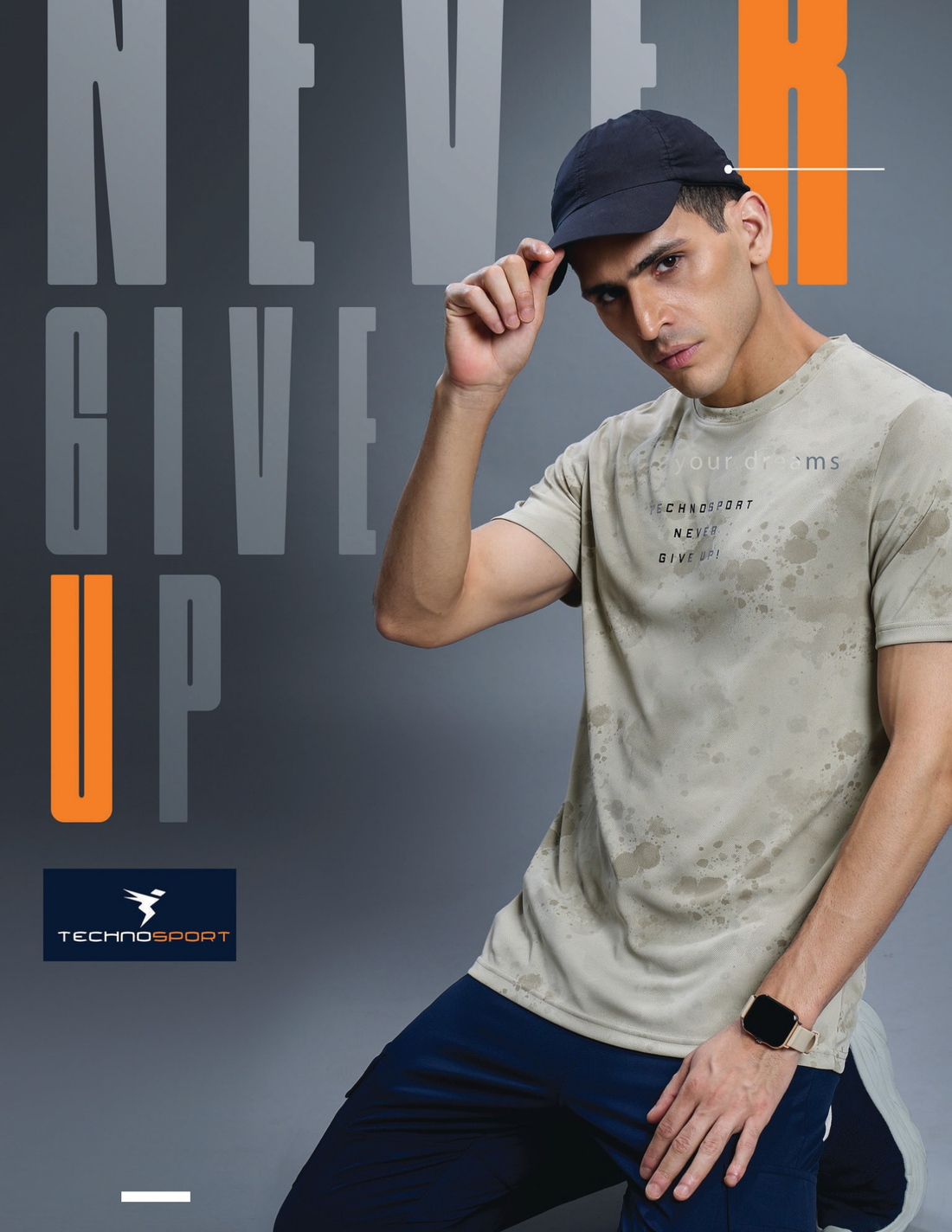 OR824 Men Abstract Print Slim Fit Crew Neck T-shirt with TECHNO COOL+ | OYSTER GREY