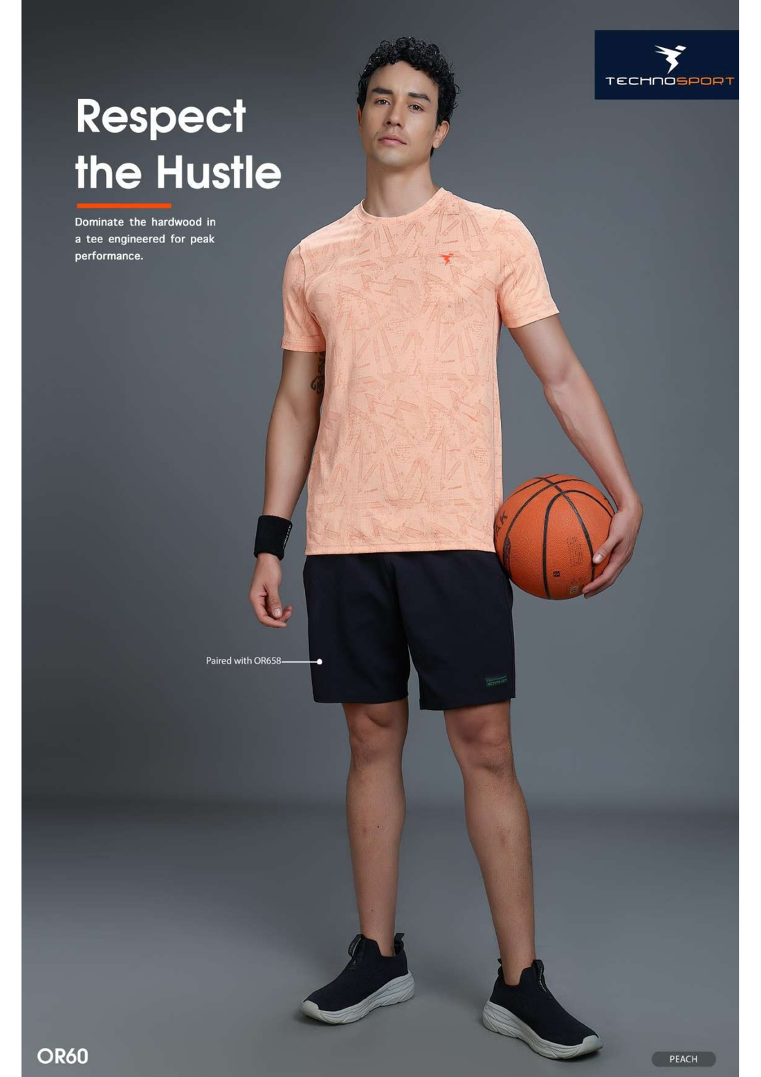 OR60 Men Jacquard Slim Fit Crew Neck T-shirt  | Peach