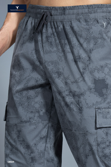 OR839 Men Printed Straight Fit Sports Cargo Trackpants with TS LYTRA | WOODLAND GREY