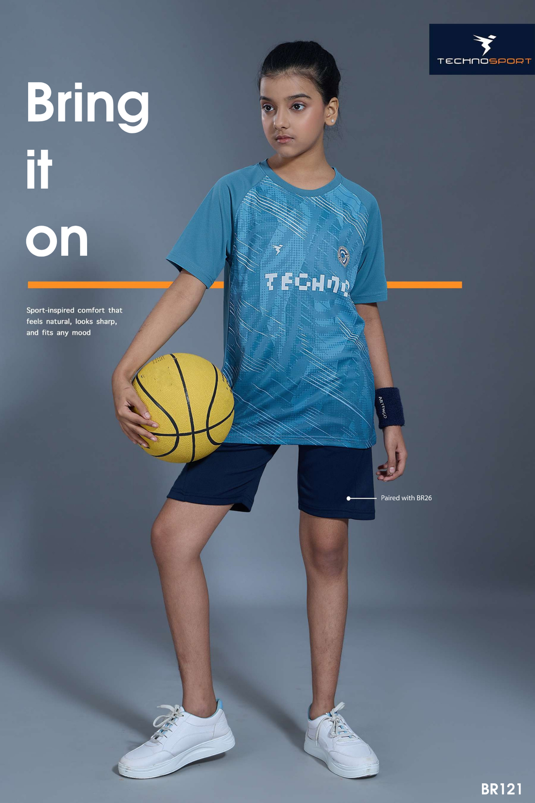 B121 Boys Printed Slim Fit Crew Neck T-shirt with TECHNOLITE | BLUE STONE