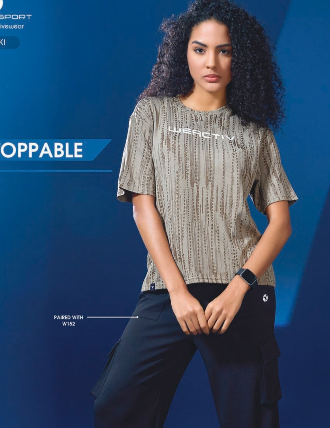 W150 Women Jacquard Boxy Fit Round Neck T-shirt with DOUBLE COOL | KHAKI
