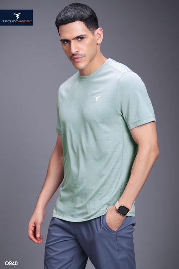OR40 Men's Melange Crew Neck Slim Fit Half Sleeve T-shirt | AQUA GREY