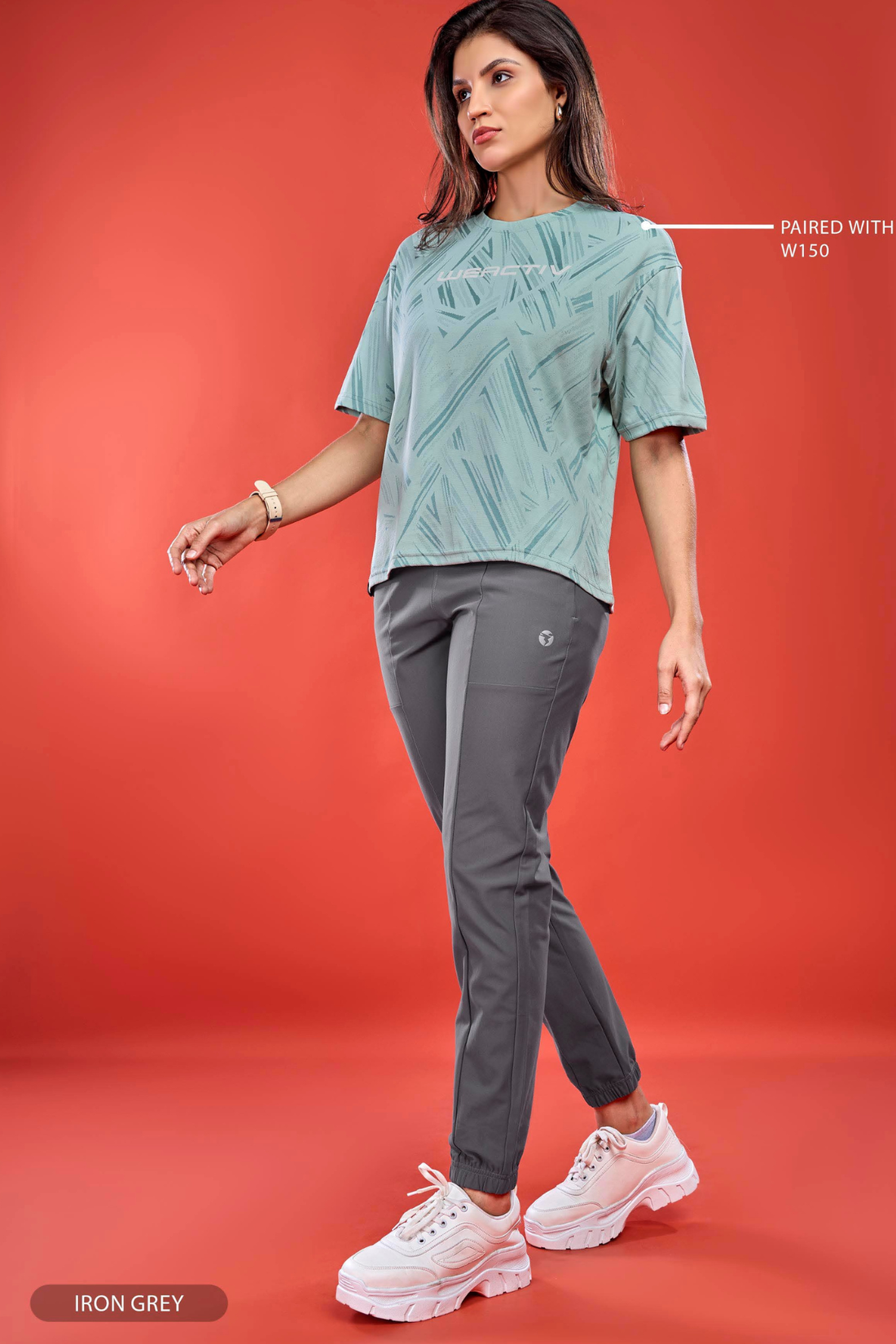 W135 Women Solid Relax Fit Joggers with DURACOOL | IRON GREY