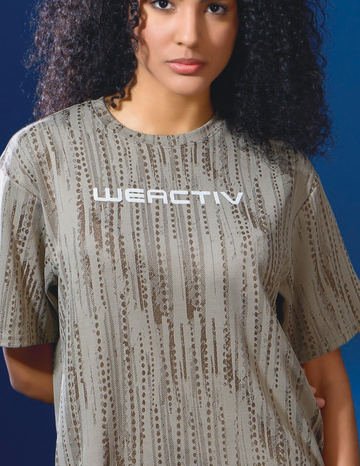 W150 Women Jacquard Boxy Fit Round Neck T-shirt with DOUBLE COOL | KHAKI