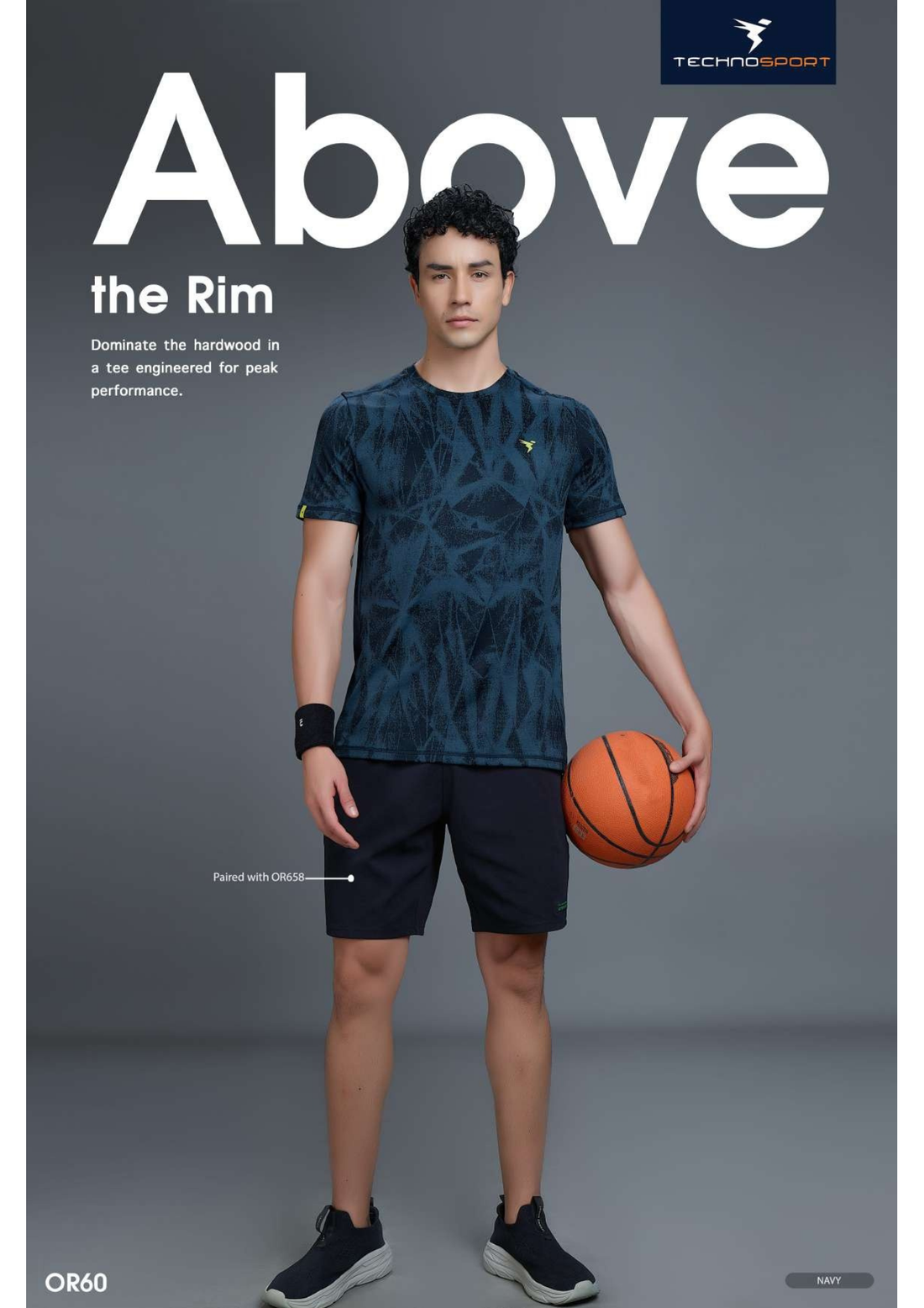 OR60 Men Jacquard Slim Fit Crew Neck T-shirt  | Navy